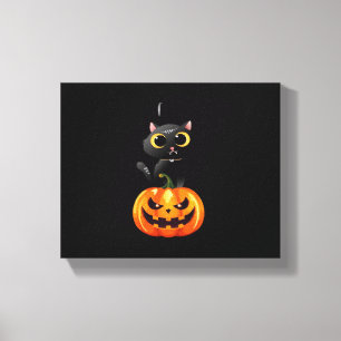 Black Cat Halloween Design – Spooky Pumpkin Art fo Canvas Print