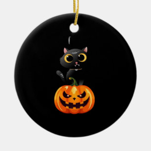 Black Cat Halloween Design � Spooky Pumpkin Art fo Ceramic Ornament