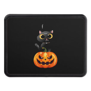 Black Cat Halloween Design – Spooky Pumpkin Art fo Hitch Cover