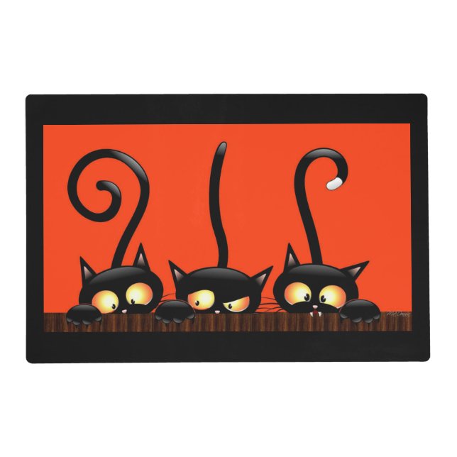Black Cat Halloween Double Sided Placemat (Front)