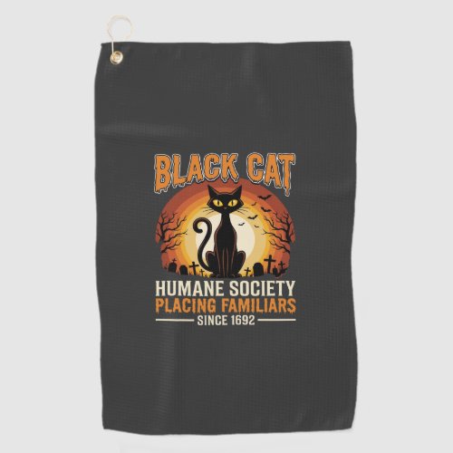 Black Cat Halloween Familiar Vintage Graveyard Des Golf Towel