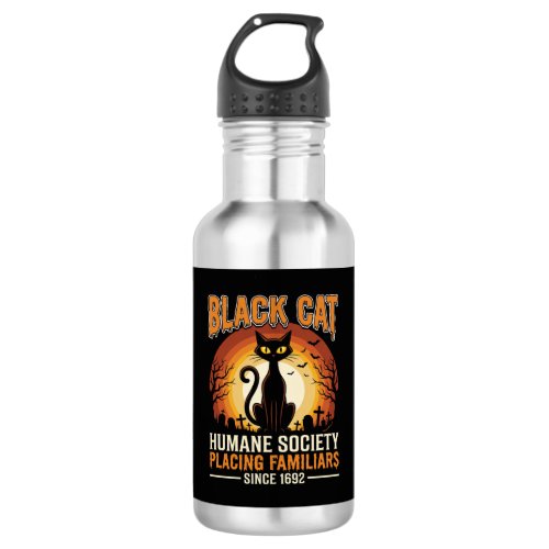 Black Cat Halloween Familiar Vintage Graveyard Des Stainless Steel Water Bottle