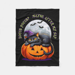 Black Cat Halloween Funny Pumpkin Costume Gift Fleece Blanket