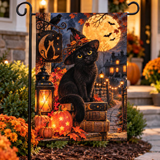 Black Cat Halloween Garden Flag