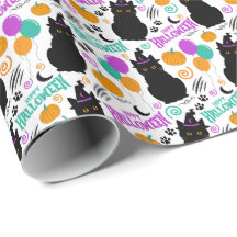 Black Cat Halloween Gift Wrapping Paper