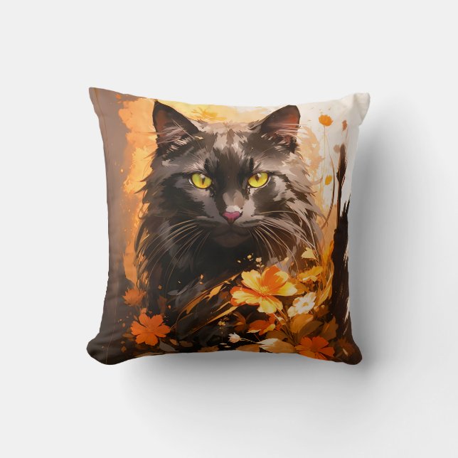 Black Cat Halloween Holiday  Throw Pillow (Front)