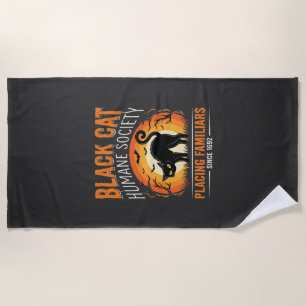 Black Cat Halloween Humane Society Vintage Graphic Beach Towel
