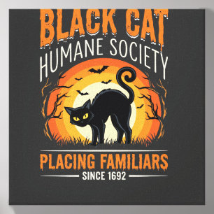 Black Cat Halloween Humane Society Vintage Graphic Canvas Photo Tile