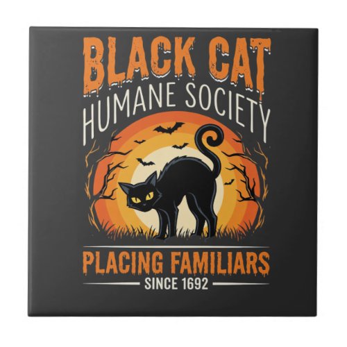 Black Cat Halloween Humane Society Vintage Graphic Ceramic Tile