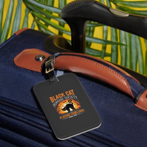 Black Cat Halloween Humane Society Vintage Graphic Luggage Tag