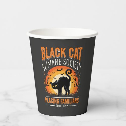 Black Cat Halloween Humane Society Vintage Graphic Paper Cups