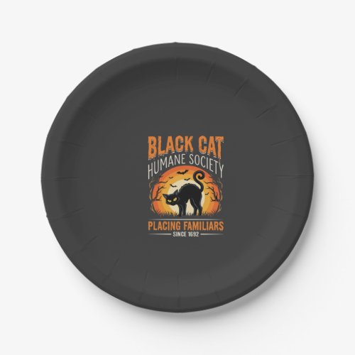 Black Cat Halloween Humane Society Vintage Graphic Paper Plates