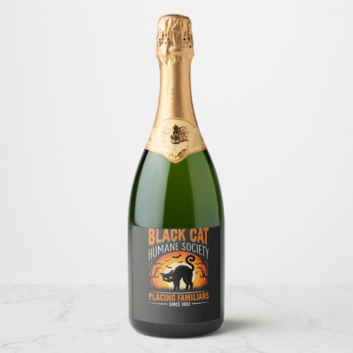 Black Cat Halloween Humane Society Vintage Graphic Sparkling Wine Label