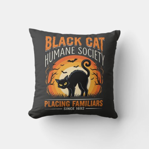 Black Cat Halloween Humane Society Vintage Graphic Throw Pillow