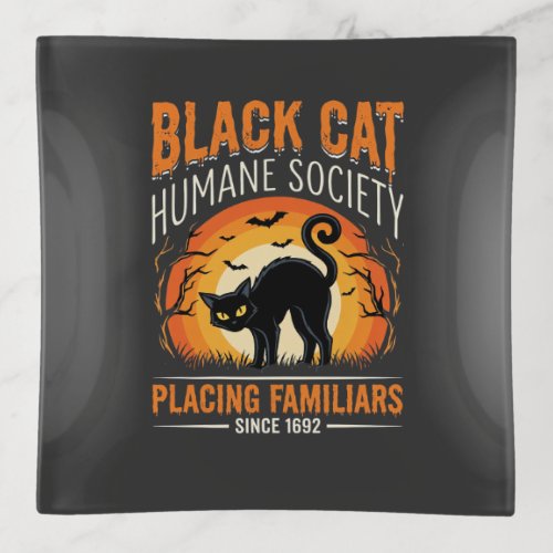 Black Cat Halloween Humane Society Vintage Graphic Trinket Tray