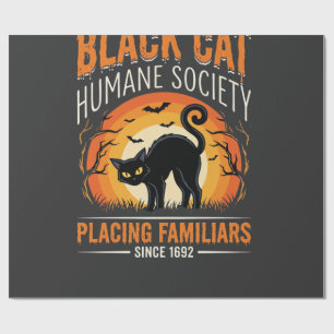 Black Cat Halloween Humane Society Vintage Graphic Wrapping Paper