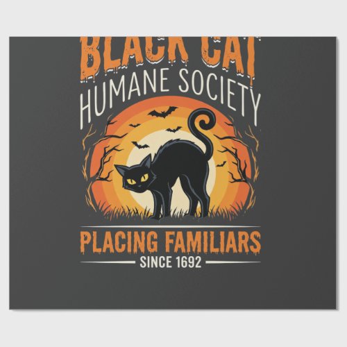 Black Cat Halloween Humane Society Vintage Graphic Wrapping Paper