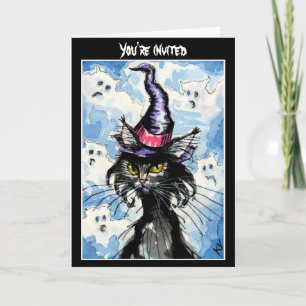 Black Cat Halloween invitation or greeting card