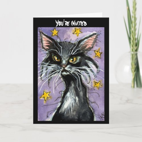 Black Cat Halloween invitation or greeting card