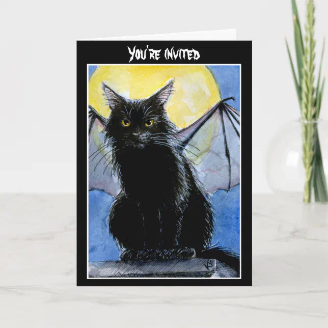 Black Cat Halloween invitation or greeting card | Zazzle