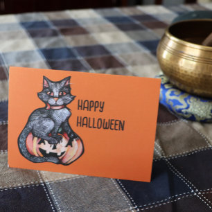 Black Cat Halloween Jack O Lantern                 Card