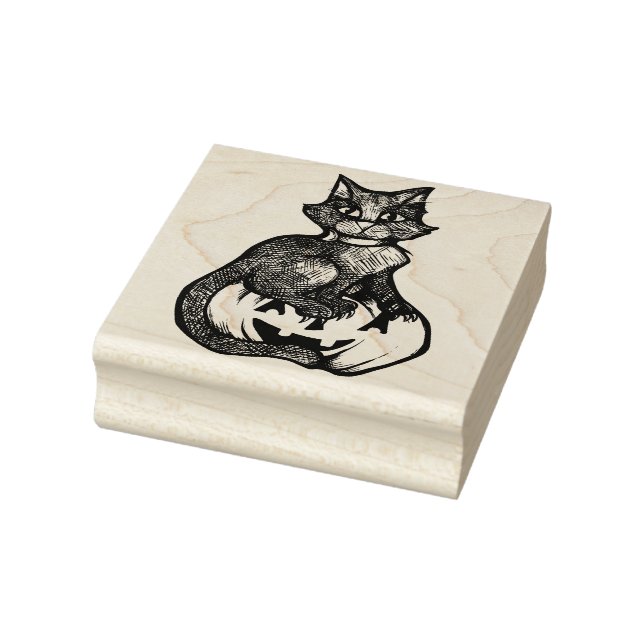 Black Cat Halloween Jack O Lantern                 Rubber Stamp (Stamp)