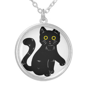 Black cat Halloween kids T-Shirt Silver Plated Necklace