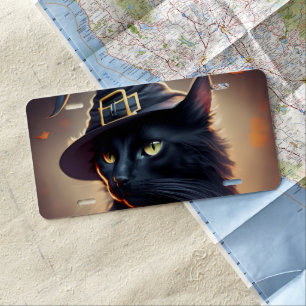 Black Cat Halloween License Plate