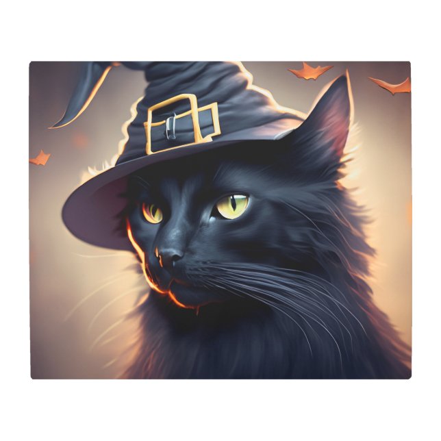 Black Cat Halloween Metal Print (Front)