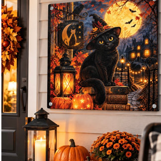 Black Cat Halloween Metal Wall Art