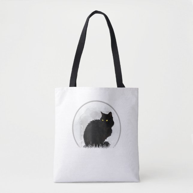 Black Cat Halloween Moon Cat  Tote Bag (Front)