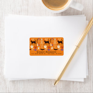 Black Cat Halloween Motifs Orange Address Label