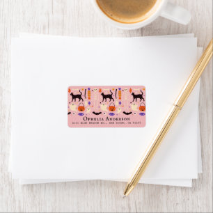 Black Cat Halloween Motifs Pink Address Label