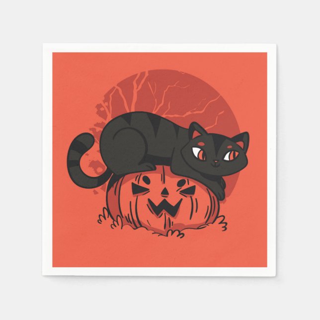 Black Cat Halloween Napkins (Front)