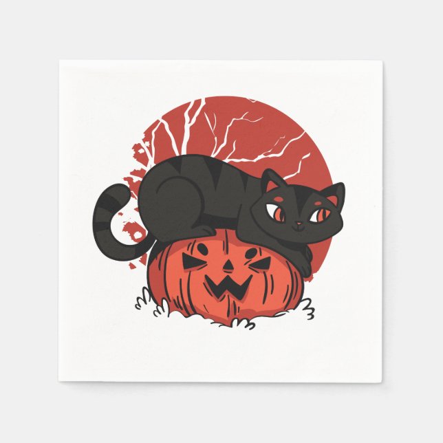 Black Cat Halloween Napkins (Front)