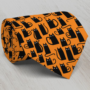 Black Cat Halloween Orange Neck Tie