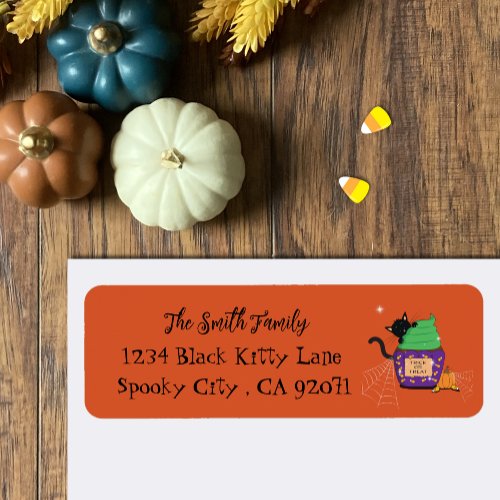 Black Cat Halloween Orange Return Address Labels