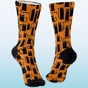 Black Cat Halloween Orange Socks