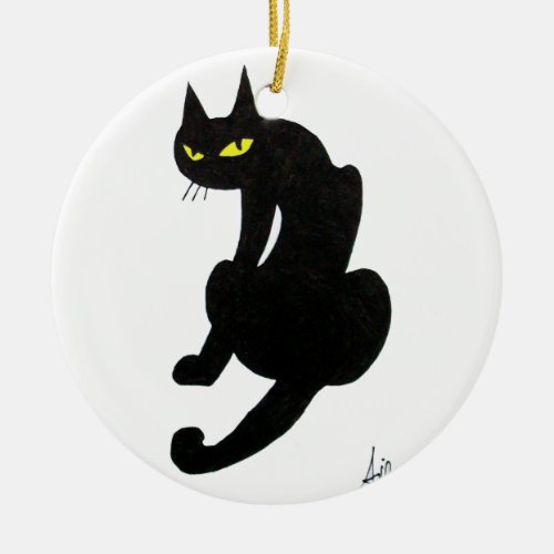 BLACK CAT HALLOWEEN PARTY CERAMIC ORNAMENT