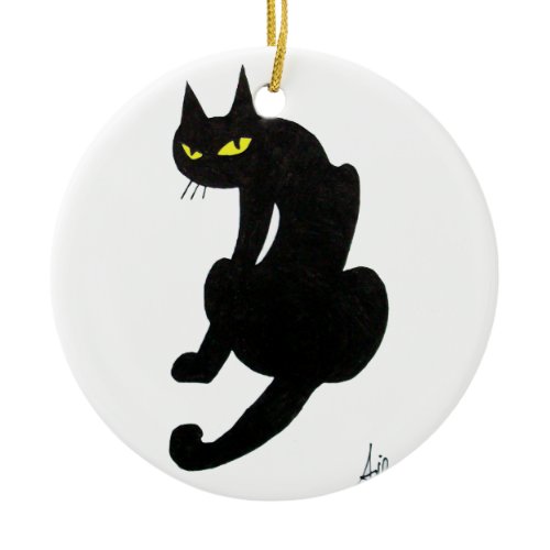 BLACK CAT HALLOWEEN PARTY CERAMIC ORNAMENT