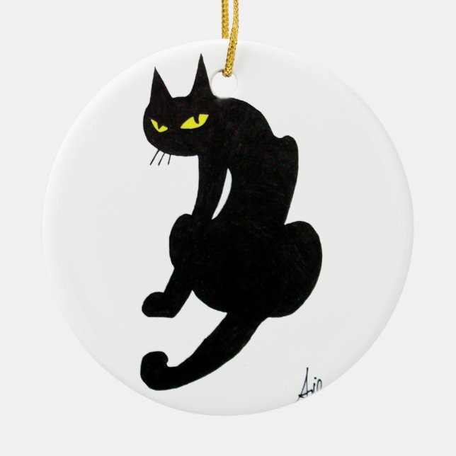 BLACK CAT HALLOWEEN PARTY CERAMIC ORNAMENT (Front)