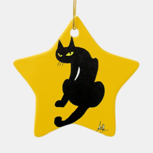 BLACK CAT HALLOWEEN PARTY CERAMIC ORNAMENT