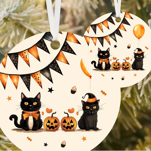 Black Cat Halloween Party  Ceramic Ornament