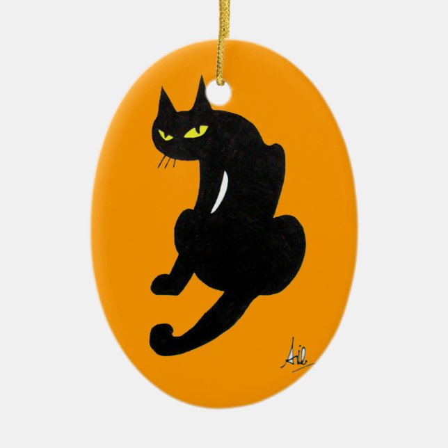 BLACK CAT HALLOWEEN PARTY CERAMIC ORNAMENT (Front)