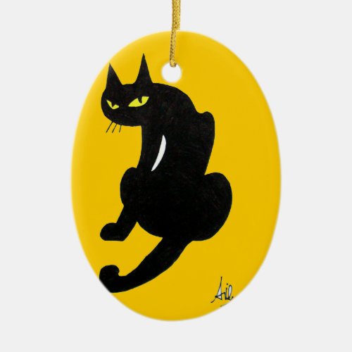 BLACK CAT HALLOWEEN PARTY CERAMIC ORNAMENT