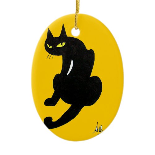 BLACK CAT HALLOWEEN PARTY CERAMIC ORNAMENT