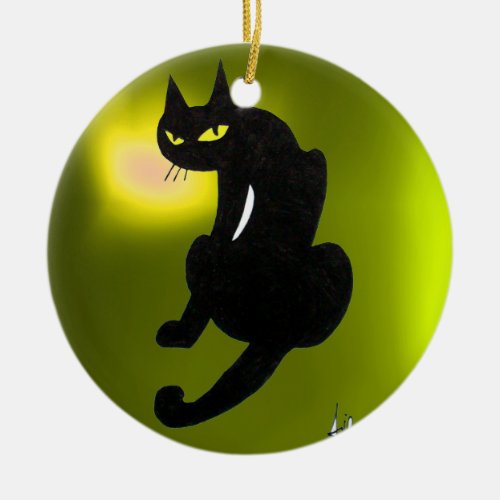 BLACK CAT HALLOWEEN PARTY CERAMIC ORNAMENT