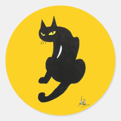 BLACK CAT HALLOWEEN PARTY CLASSIC ROUND STICKER