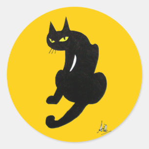 BLACK CAT HALLOWEEN PARTY CLASSIC ROUND STICKER