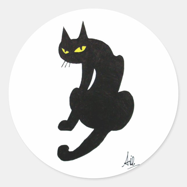 BLACK CAT HALLOWEEN PARTY CLASSIC ROUND STICKER (Front)